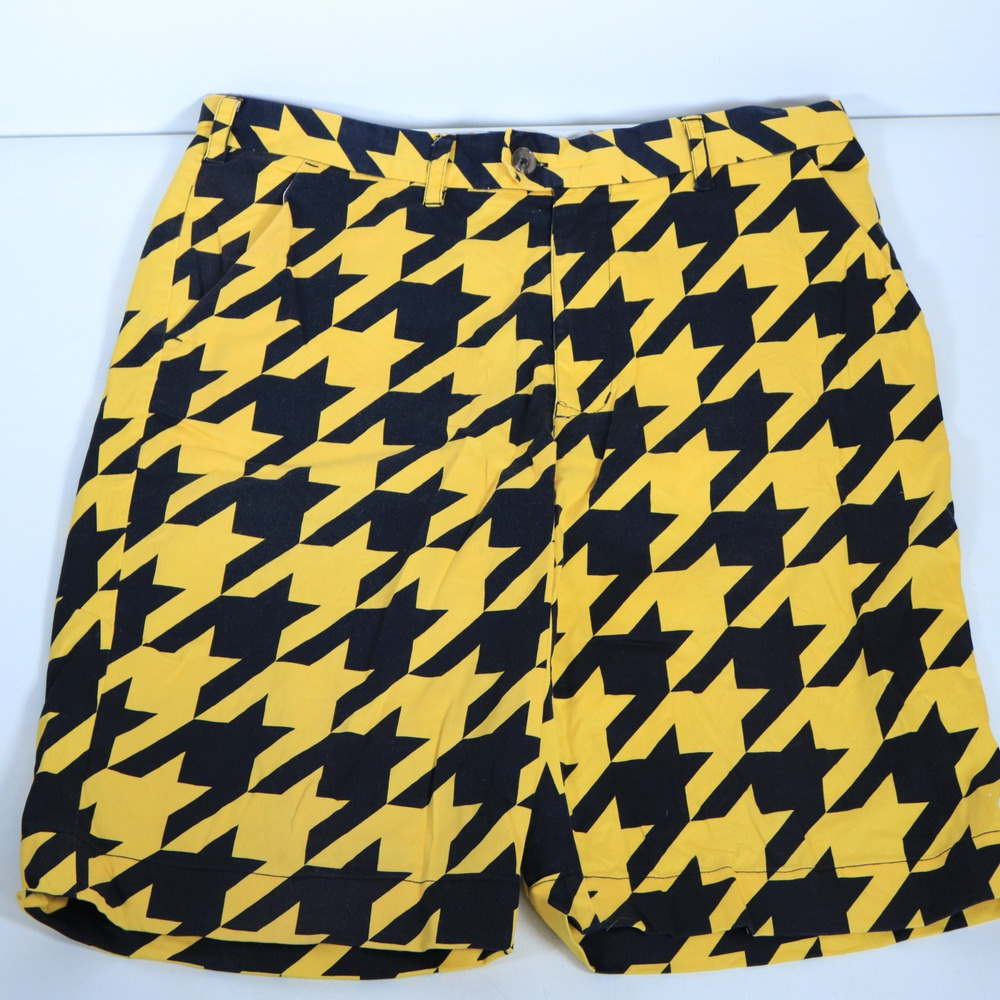 Loudmouth Men's Flat Front Golf Shorts Houndstooth Pattern Yellow Black Size 34